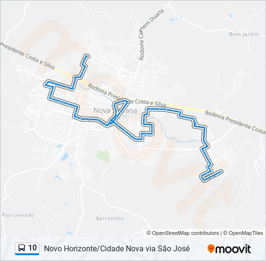 Mapa da linha 10 de ônibus