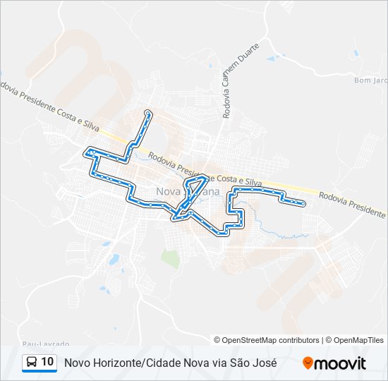 Mapa da linha 10 de ônibus