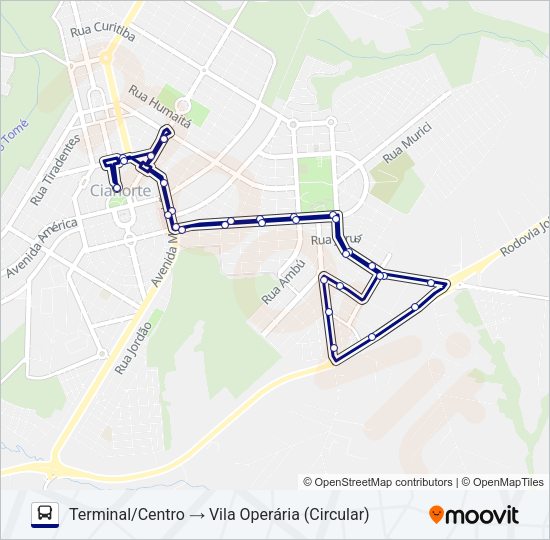 Mapa da linha 006 VILA OPERÁRIA de ônibus