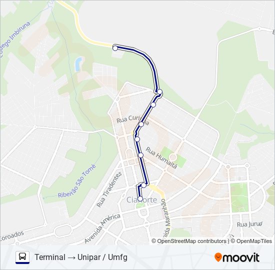 Mapa da linha 014 UNIPAR / UMFG de ônibus