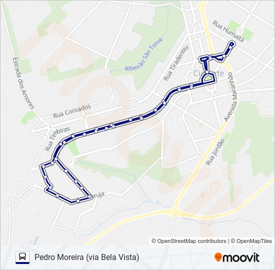 Mapa da linha 003 PEDRO MOREIRA (VIA BELA VISTA) de ônibus