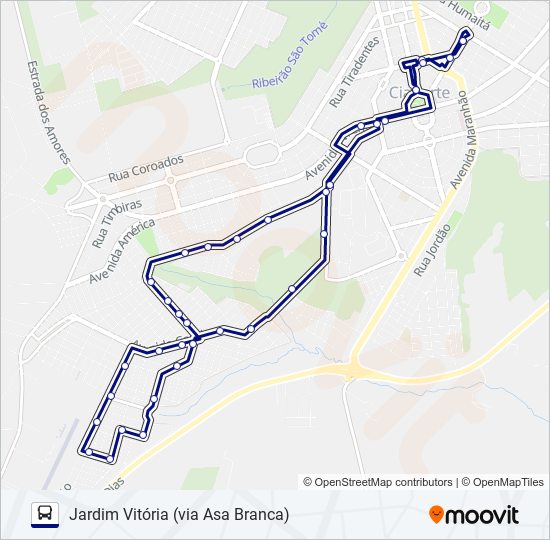Mapa da linha 001 JARDIM VITÓRIA (VIA ASA BRANCA) de ônibus
