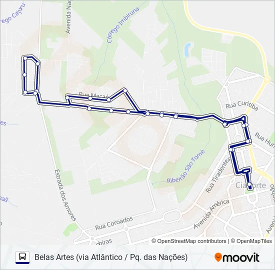 008 BELAS ARTES (VIA ATLÂNTICO / PQ. DAS NAÇÕES) Bus Line Map
