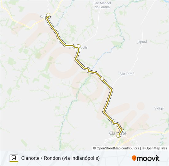 Mapa da linha 0465-500 CIANORTE / RONDON (VIA INDIANÓPOLIS) de ônibus