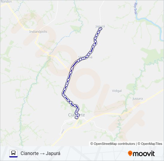 Mapa da linha 0380-400 CIANORTE / JAPURÁ de ônibus