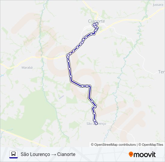 Mapa da linha 15 CIANORTE / SÃO LOURENÇO de ônibus