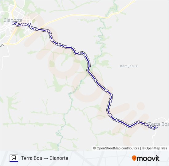 Mapa da linha 1121-440 CIANORTE / TERRA BOA de ônibus