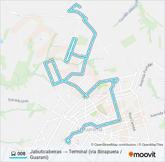 Mapa da linha 008 de ônibus