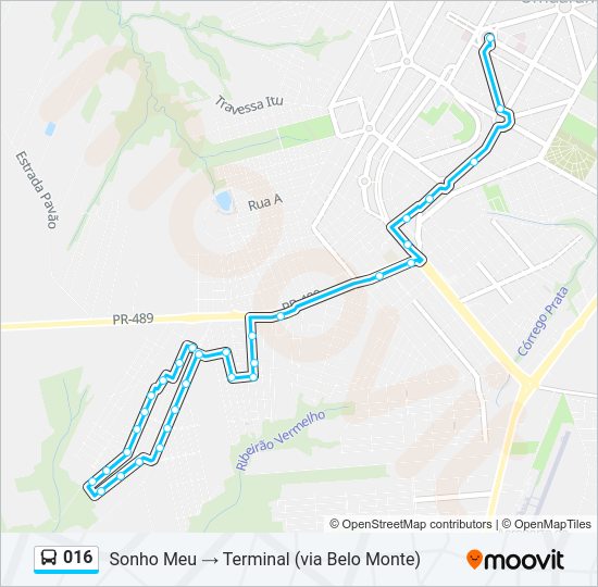 Mapa da linha 016 de ônibus