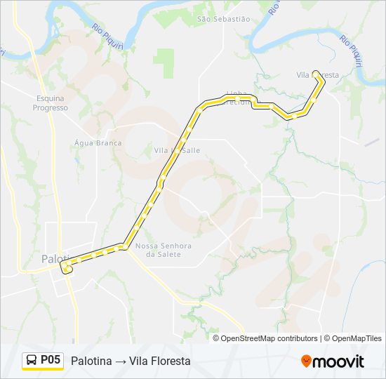 Mapa da linha P05 de ônibus
