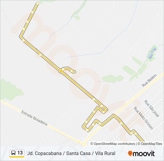 Mapa da linha 13 de ônibus