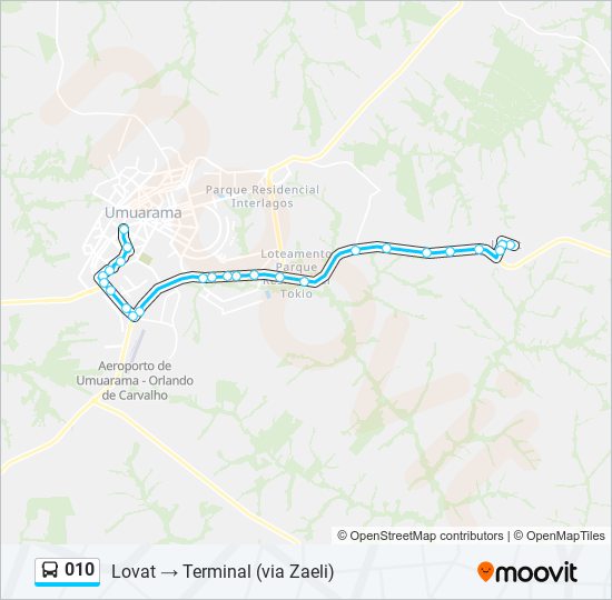 Mapa da linha 010 de ônibus