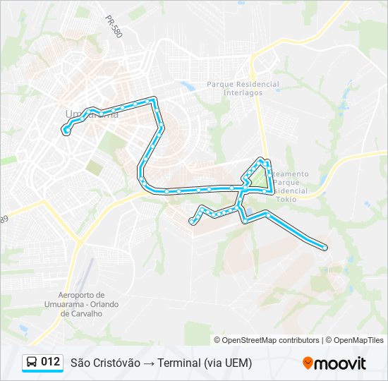 Mapa da linha 012 de ônibus