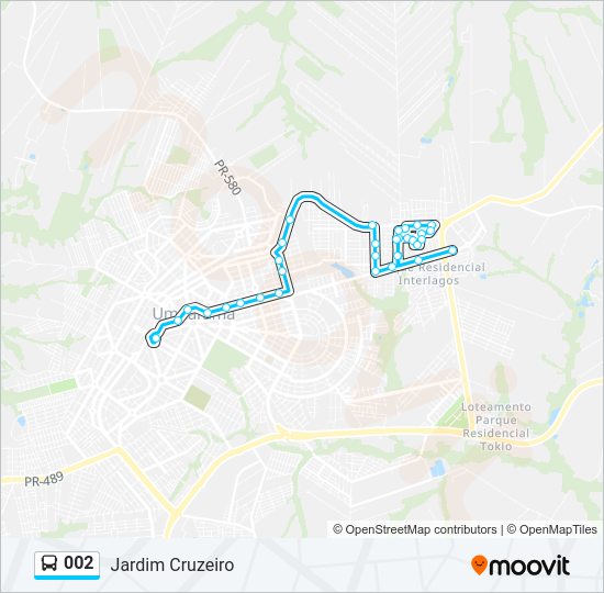Mapa da linha 002 de ônibus