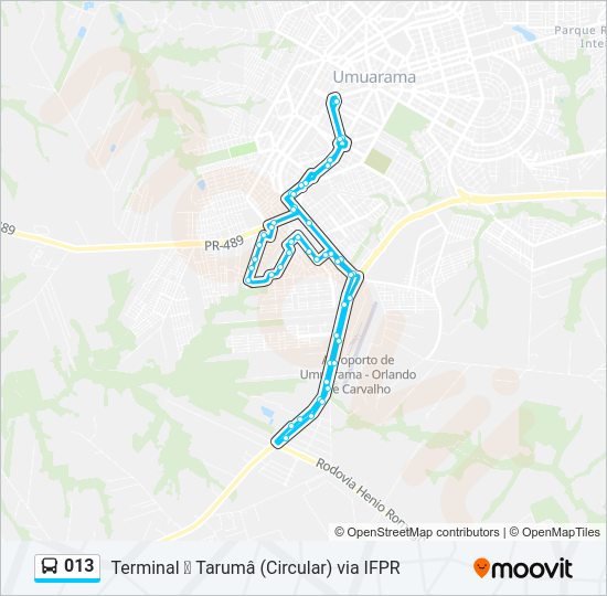 Mapa da linha 013 de ônibus