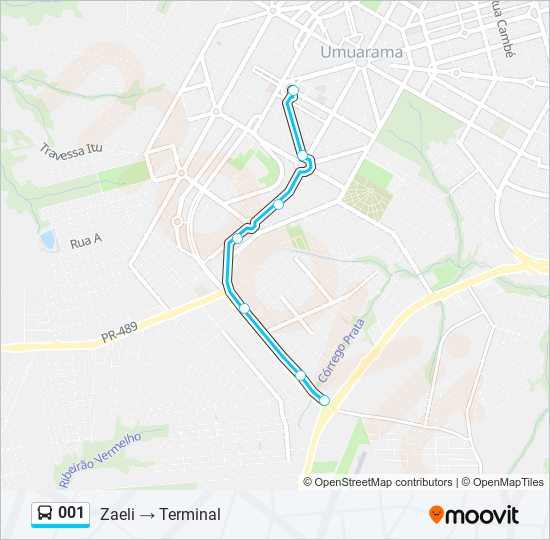 Mapa da linha 001 de ônibus