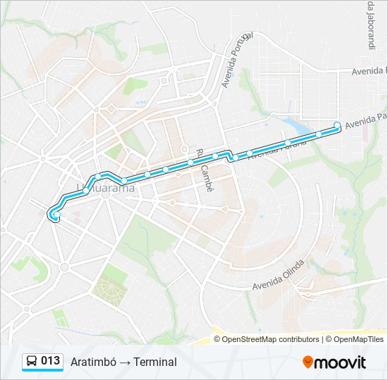 Mapa da linha 013 de ônibus