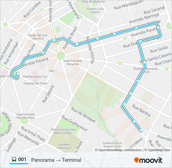 Mapa da linha 001 de ônibus