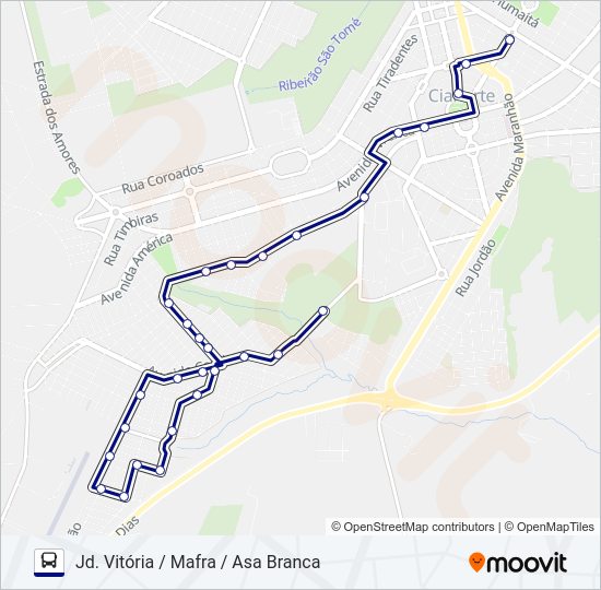 Mapa da linha 001 JD. VITÓRIA / MAFRA / ASA BRANCA de ônibus