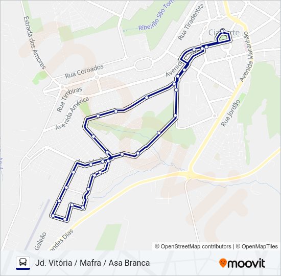 Mapa da linha 001 JD. VITÓRIA / MAFRA / ASA BRANCA de ônibus
