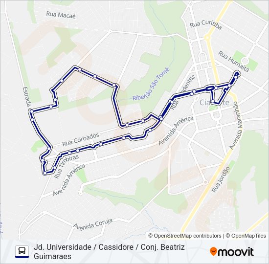 Mapa da linha 002 JD. UNIVERSIDADE / CASSIDORE / CONJ. BEATRIZ GUIMARAES de ônibus