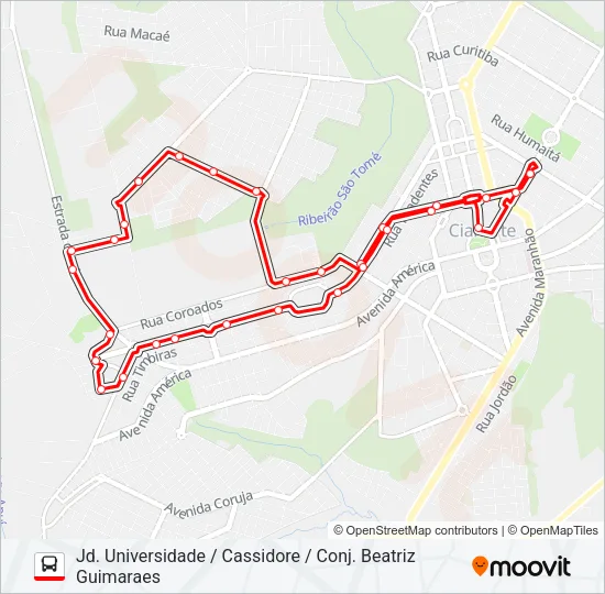 002 JD. UNIVERSIDADE / CASSIDORE / CONJ. BEATRIZ GUIMARAES Bus Line Map
