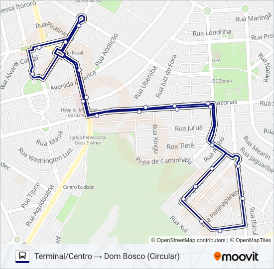 Mapa da linha 011 AV. PIAUÍ / DOM BOSCO de ônibus