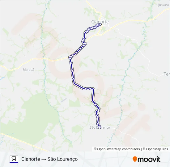 16 CIANORTE / SÃO LOURENÇO Bus Line Map