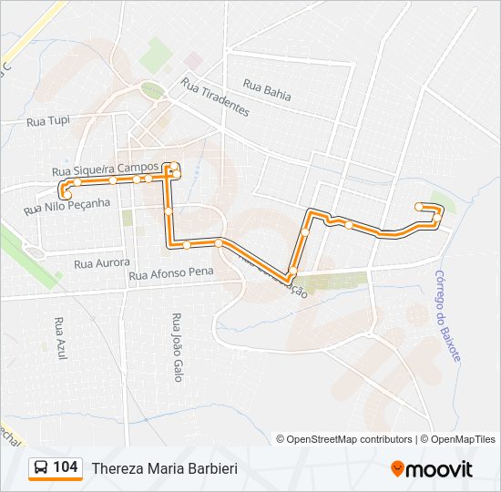 Mapa da linha 104 de ônibus