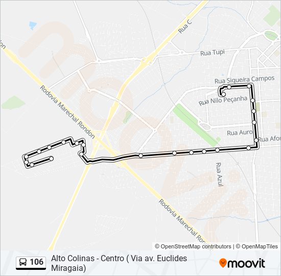 Mapa da linha 106 de ônibus