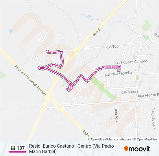Mapa da linha 107 de ônibus