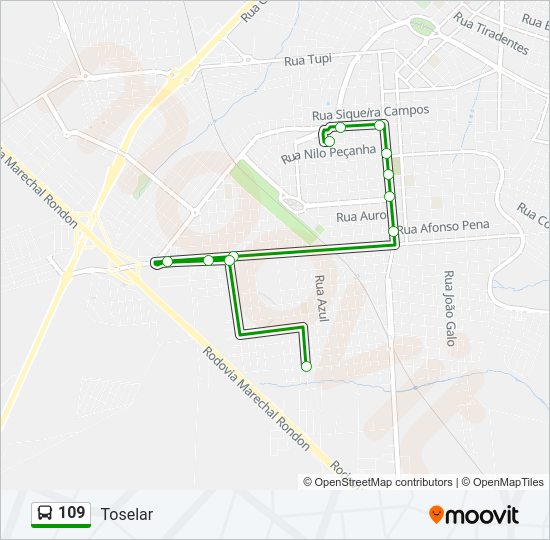 Mapa da linha 109 de ônibus