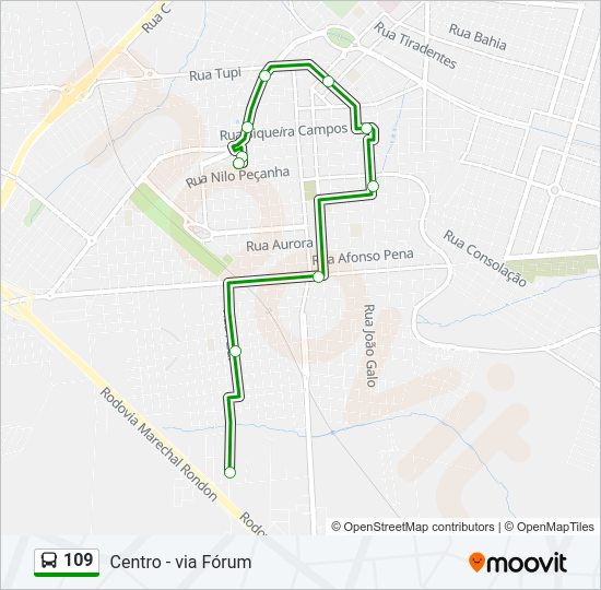 Mapa da linha 109 de ônibus