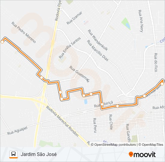 Mapa da linha 104 TERMINAL  - SÃO JOSÉ de ônibus