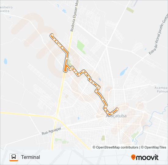 Mapa da linha 121 ROSELE/VERDE PARQUE/ÁGUAS CLARAS de ônibus