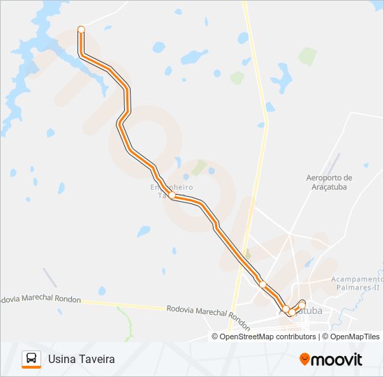Mapa da linha 105 USINA ALCOAZUL / TAVEIRA de ônibus
