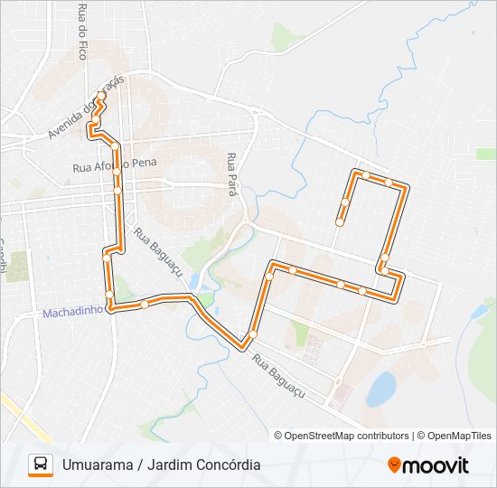Mapa da linha 117 UMUARAMA / JARDIM CONCÓRDIA de ônibus