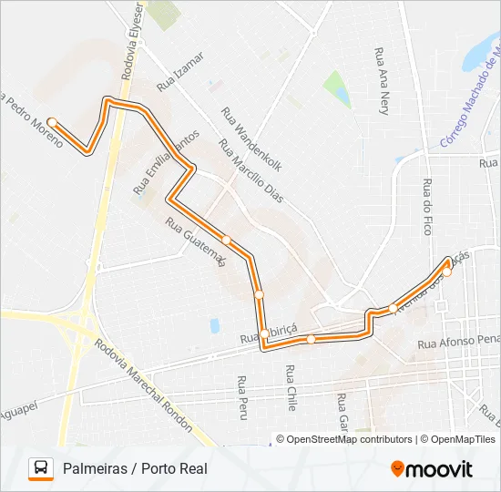 107 PALMEIRAS / PORTO REAL VIA BOLÍVIA Bus Line Map