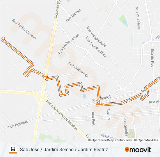 Mapa da linha 104 SÃO JOSÉ / JARDIM SERENO / JARDIM BEATRIZ de ônibus