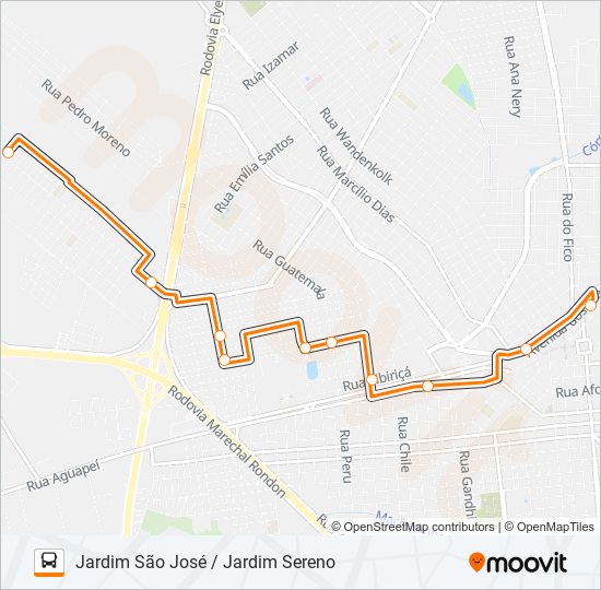 Mapa da linha 104 SÃO JOSÉ / JARDIM SERENO / JARDIM BEATRIZ de ônibus