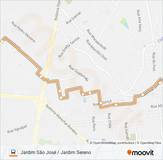 104 SÃO JOSÉ / JARDIM SERENO / JARDIM BEATRIZ Bus Line Map