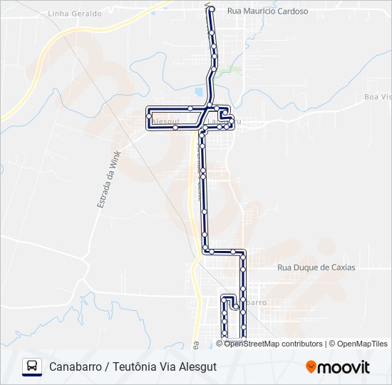 Mapa da linha 001 CANABARRO/ TEUTÔNIA de ônibus
