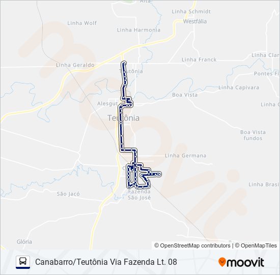 Mapa da linha 001 CANABARRO/ TEUTÔNIA de ônibus
