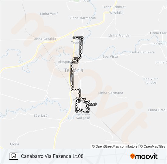 Mapa da linha 005 CANABARRO VIA FAZENDA LT.08 de ônibus