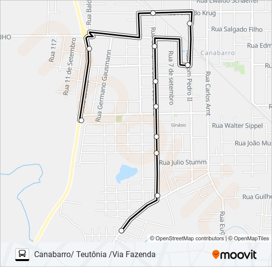 Mapa da linha 002 CANABARRO/ TEUTÔNIA /VIA FAZENDA de ônibus