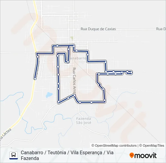 002 CANABARRO / TEUTÔNIA / VILA ESPERANÇA / VIA FAZENDA Bus Line Map