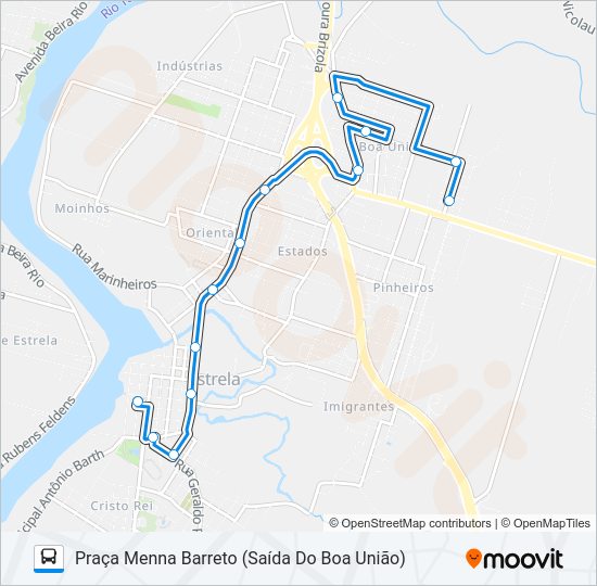Mapa da linha A-01 BOA UNIÃO / LOTEAMENTO POPULAR de ônibus