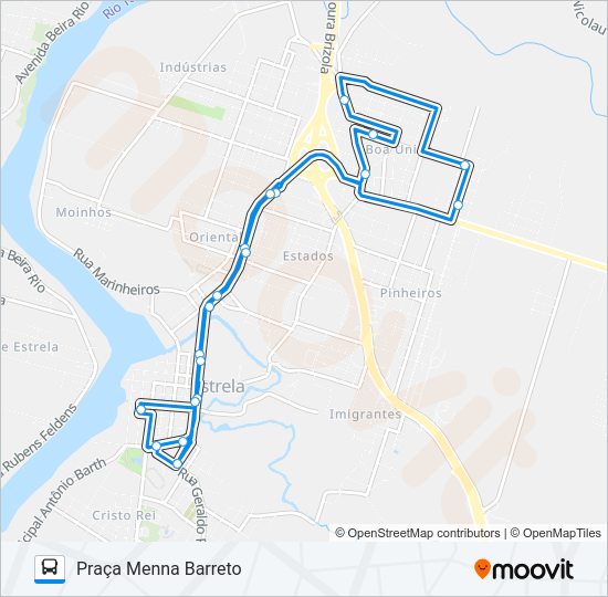 Mapa da linha A-01 BOA UNIÃO / LOTEAMENTO POPULAR de ônibus