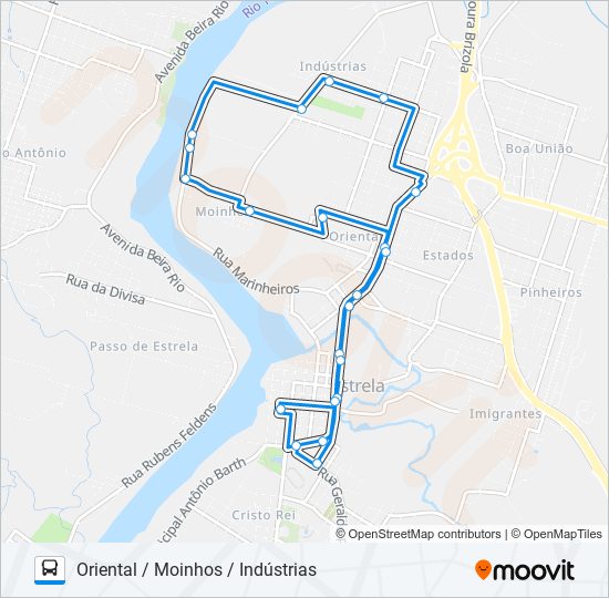 Mapa de B-01 ORIENTAL / MOINHOS / INDÚSTRIAS de autobús