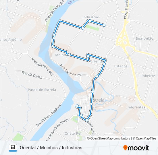 Mapa da linha B-01 ORIENTAL / MOINHOS / INDÚSTRIAS de ônibus